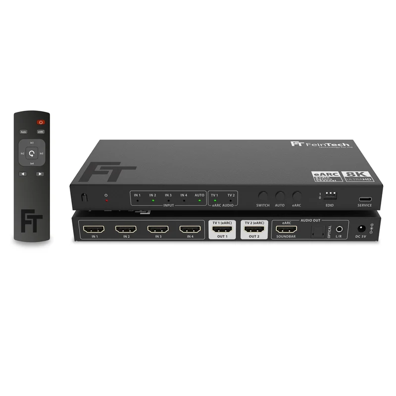 AX341 HDMI 2.1 eARC Splitter Switch 4 In 2 Out mit Audio Extractor (eARC-Soundbar, Optical & AUX)
