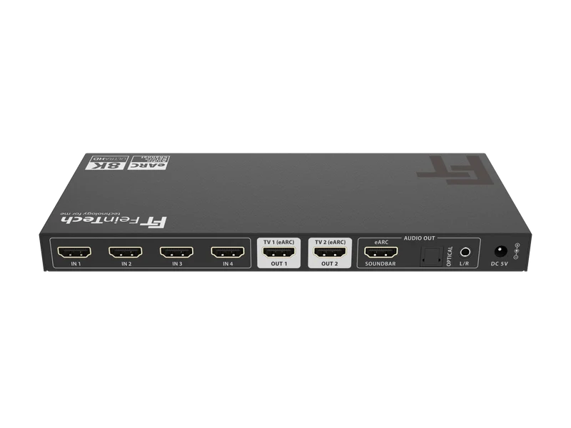 AX341 HDMI 2.1 eARC Splitter Switch 4 In 2 Out mit Audio Extractor (eARC-Soundbar, Optical & AUX)