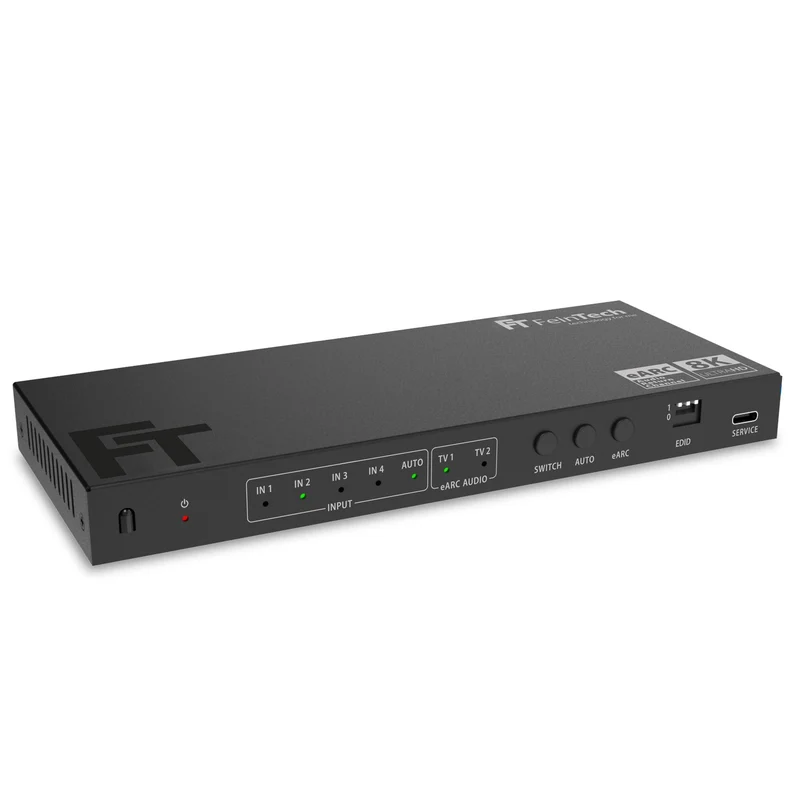 AX341 HDMI 2.1 eARC Splitter Switch 4 In 2 Out mit Audio Extractor (eARC-Soundbar, Optical & AUX)