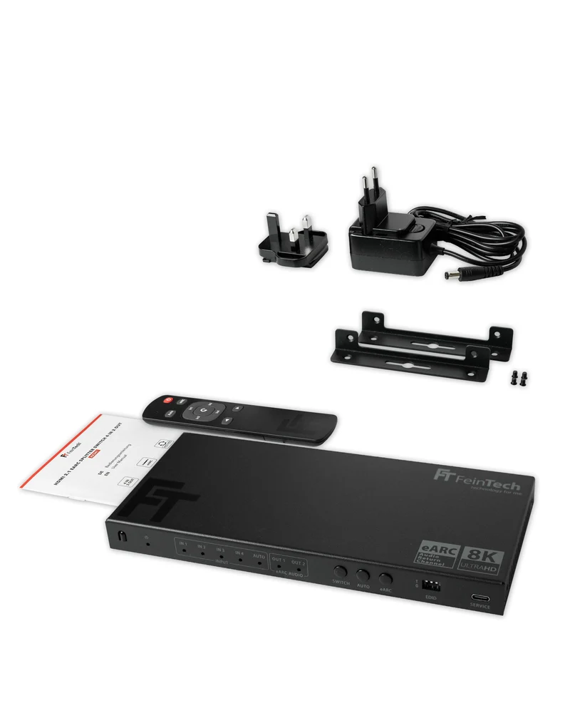 AX341 HDMI 2.1 eARC Splitter Switch 4 In 2 Out mit Audio Extractor (eARC-Soundbar, Optical & AUX)