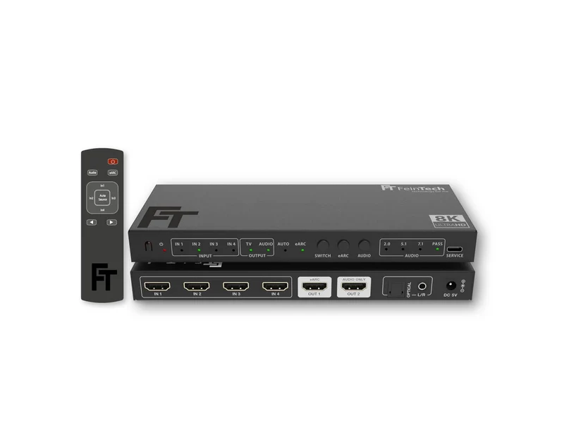 SW411 HDMI 2.1 Switch 4 In 1 Out mit HDMI Audio Extractor (HDMI-Audio, Toslink, AUX) | 4K 120Hz | eARC