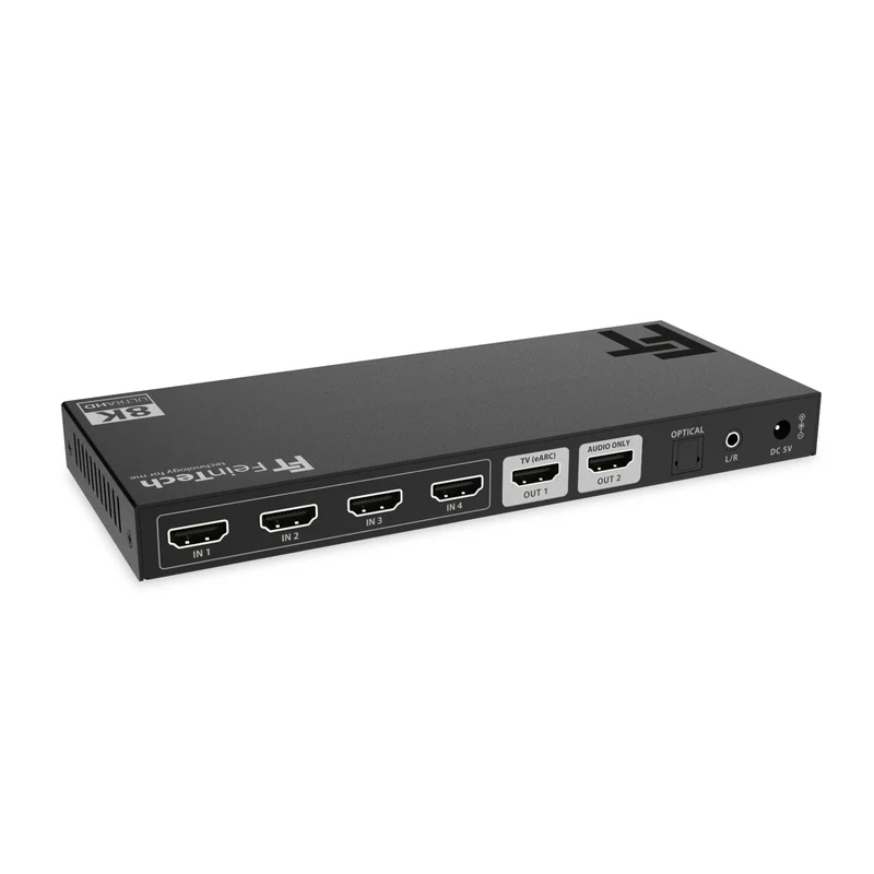 SW411 HDMI 2.1 Switch 4 In 1 Out mit HDMI Audio Extractor (HDMI-Audio, Toslink, AUX) | 4K 120Hz | eARC