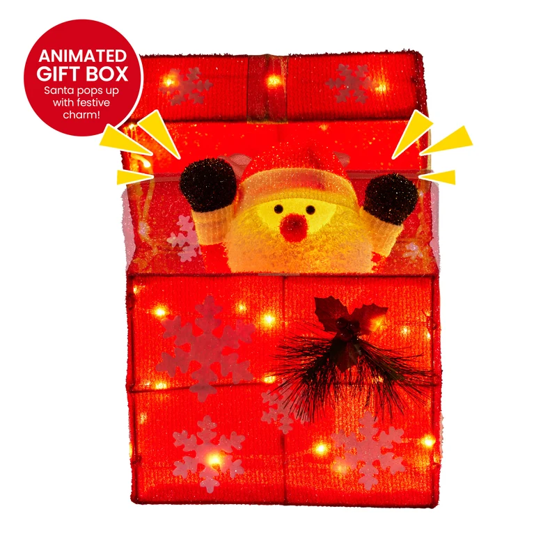 Christabelle Animated Santa Gift Box LED Christmas Tree Decoration Xmas Ornament