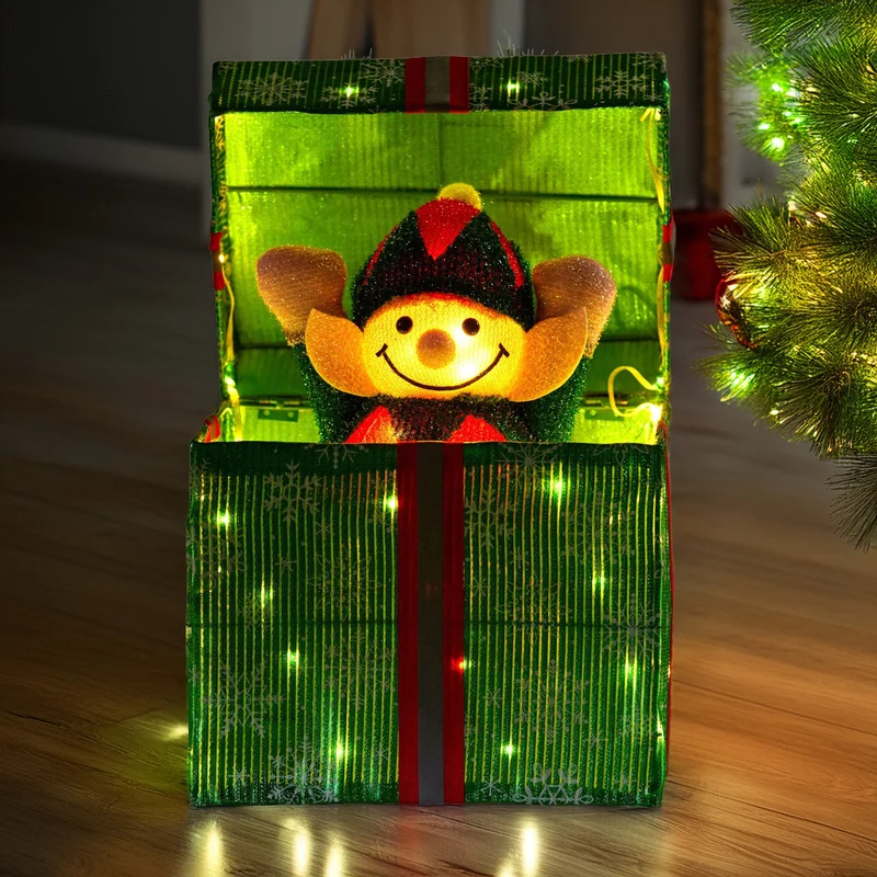 Christabelle Animated Elf Gift Box LED Ornament