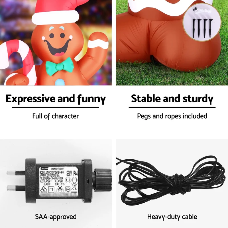 Jingle Jollys Christmas Inflatable Gingerbread Man 1.5M Height LED Decorations Illuminated