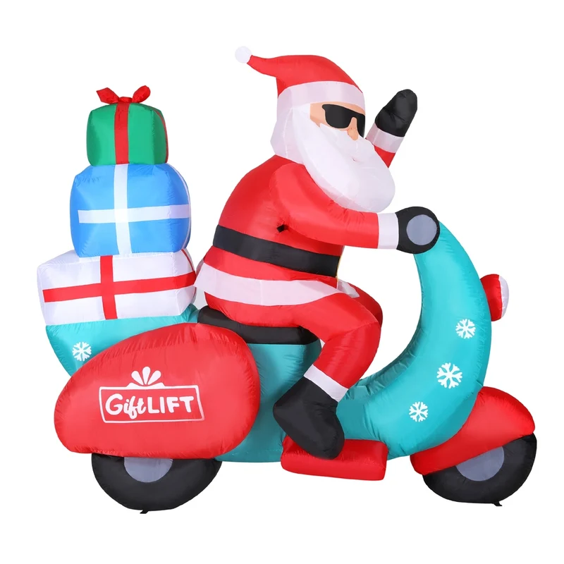 Jingle Jollys Christmas Inflatable Santa Motorbike LED Illuminated Decorations