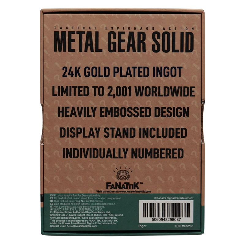 Fanattik Limited Edition Metal Gear Solid 2 24k Gold Plated Raiden Ingot