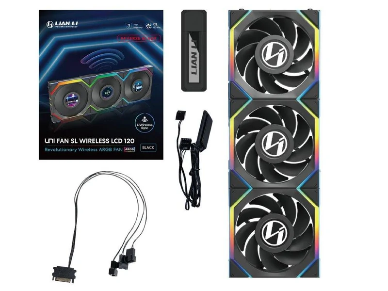 Lian Li Uni Fan SL120 Wireless Reverse LCD 3-Pack (Black)