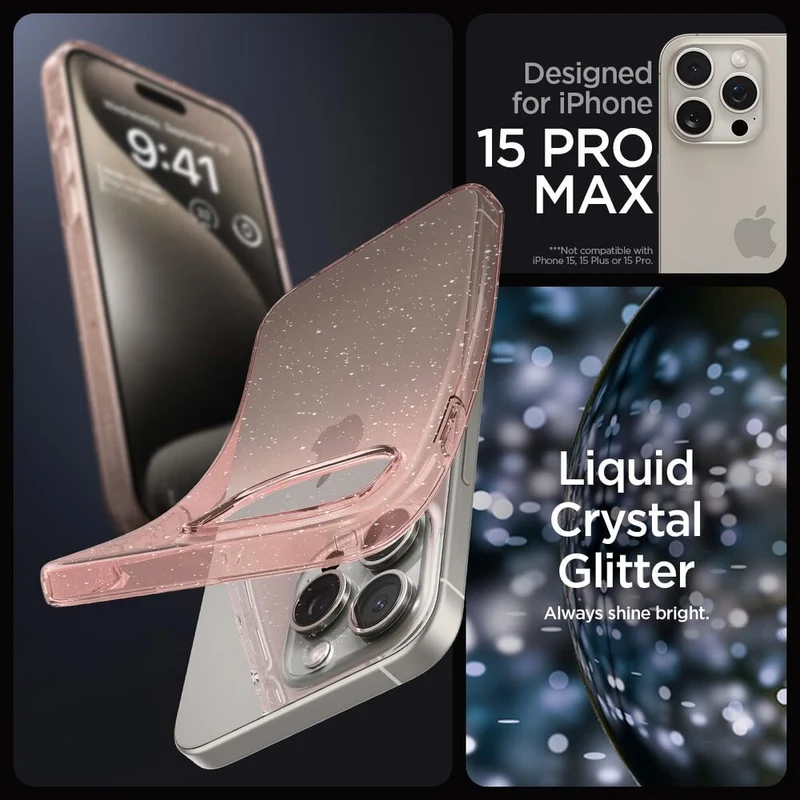 SPIGEN Liquid Crystal Glitter Case for iPhone 15 Pro Max (Rose Quartz)