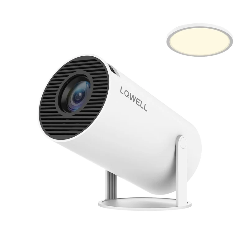 LQWELL® HY300 PRO Mini Beamer + Deckenleuchte Kombination, 4K 1080P Unterstützung, Android 11, kabellose Projektion, unterstützt Airplay Miracast, mit WiFi Bluetooth, tragbarer Projektor