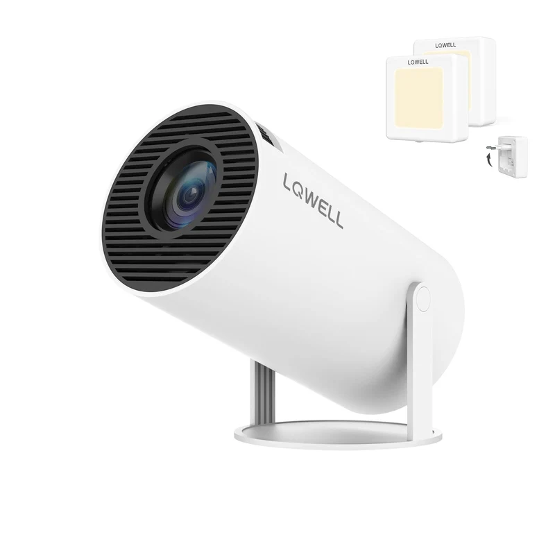 LQWELL® HY300 PRO Mini Beamer + Nachtlicht Kombination, 4K 1080P Unterstützung, Android 11, kabellose Projektion, unterstützt Airplay Miracast, mit WiFi Bluetooth, tragbarer Projektor