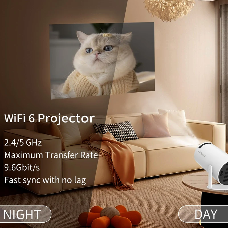 LQWELL® HY300 PRO Mini Beamer + Buchleuchte Kombination, 4K 1080P Unterstützung, Android 11, kabellose Projektion, unterstützt Airplay Miracast, mit WiFi Bluetooth, tragbarer Projektor