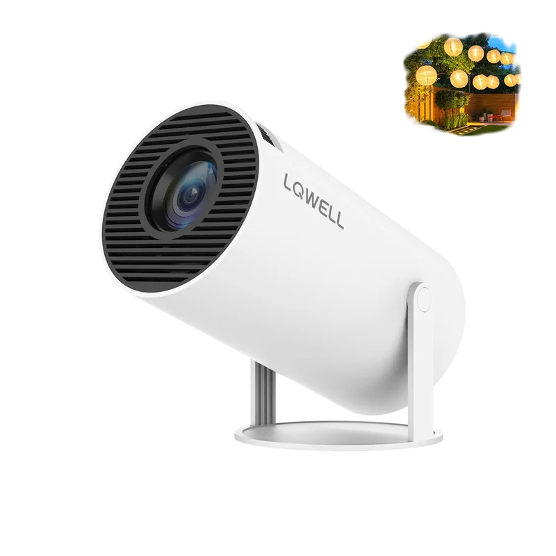 LQWELL® HY300 PRO Mini Beamer + Solar Laterne Kombination, 4K 1080P Unterstützung, Android 11, kabellose Projektion, unterstützt Airplay Miracast, mit WiFi Bluetooth, tragbarer Projektor
