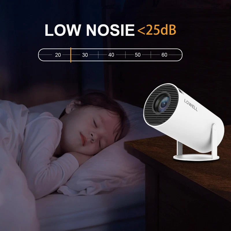 LQWELL® HY300 PRO Mini Beamer, 4K 1080P Unterstützung, mit Android 11, WiFi 6, Bluetooth 5.0, unterstützt Airplay & Miracast, tragbarer Heim- und Outdoor-Beamer, für Android/iPhone/PC/Mac, Schwarz