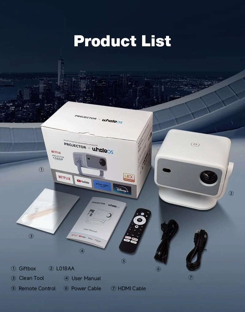 LQWELL® Beamer, Heimkino Projektor 1080P, unterstützt 5G WiFi, BT5.2 mit Android OS, 230 Grad Winkel, 120 Zoll Display, Motorisierter Fokus, für Phone/PC/Xbox, hdmi, USB