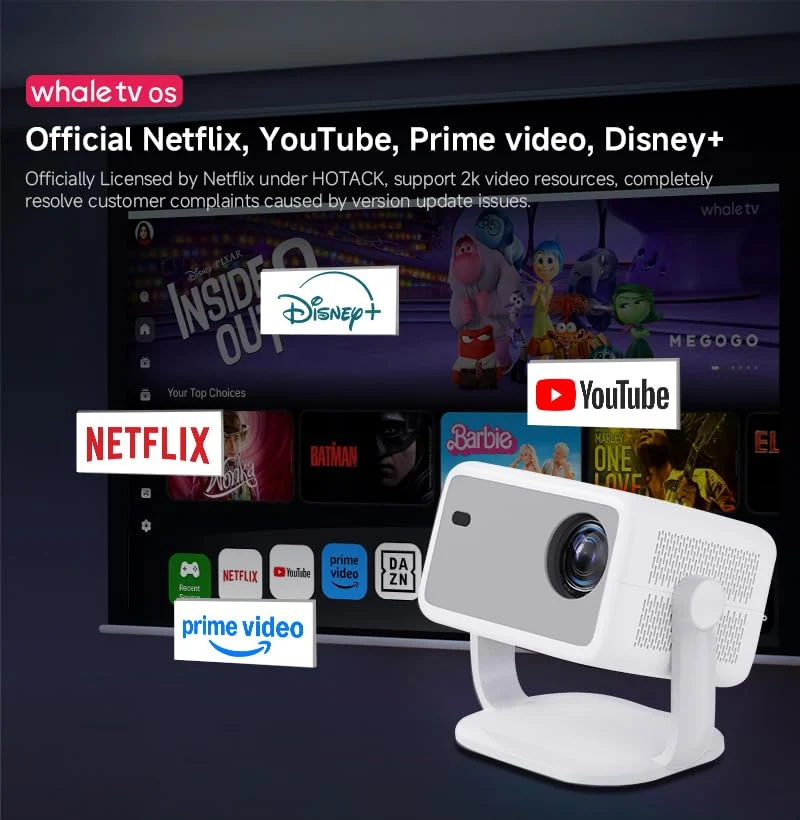 LQWELL® Beamer, Heimkino Projektor 1080P, unterstützt 5G WiFi, BT5.2 mit Android OS, 230 Grad Winkel, 120 Zoll Display, Motorisierter Fokus, für Phone/PC/Xbox, hdmi, USB