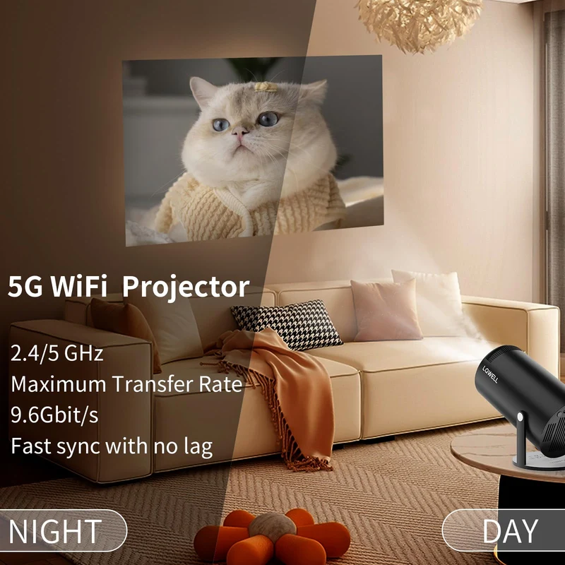 LQWELL® Beamer, Mini Projektor, unterstützt 5G WiFi, BT5.0 mit Android OS, Auto Trapezkorrektur, 220-Grad-Winkel, 130-Zoll-Display für Phone/PC/Xbox, 4K Heimkino, hdmi, Schwarz, 2024 Upgrade
