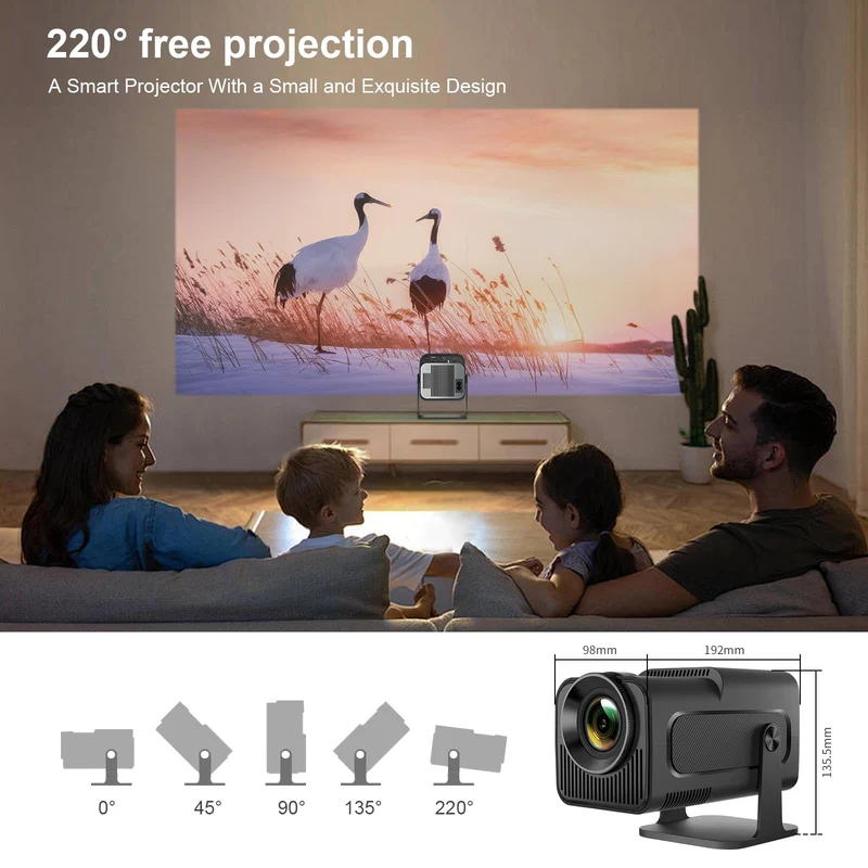 LQWELL® Beamer, Mini Projektor, Native 1080P 4K Heimkino Beamer unterstützt 5G WiFi, BT5.0 mit Android OS, Automatische Trapezkorrektur, 220-Grad-Winkel, 135-Zoll-Display für Phone/PC/Lap/Xbox/Stick