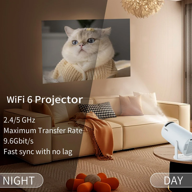 LQWELL® Beamer, Mini Projektor, unterstützt WiFi 6, BT5.0 mit 11.0 Android OS, Automatische Trapezkorrektur, 180-Grad-Winkel, 130-Zoll-Display für Phone/PC/Lap/PS5/Xbox/Stick, 4K Heimkino, hdmi, Blau