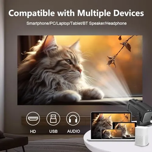 LQWELL® Beamer, Mini Projektor, Native 1080P 4K Heimkino Beamer, Automatische Trapezkorrektur, 220-Grad-Winkel, 135-Zoll-Display für Phone/PC/Lap/PS5/Xbox/Stick (Kein Android OS)