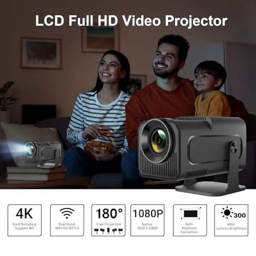 LQWELL® Beamer, Mini Projektor, Native 1080P 4K Heimkino Beamer, Automatische Trapezkorrektur, 220-Grad-Winkel, 135-Zoll-Display für Phone/PC/Lap/PS5/Xbox/Stick (Kein Android OS)