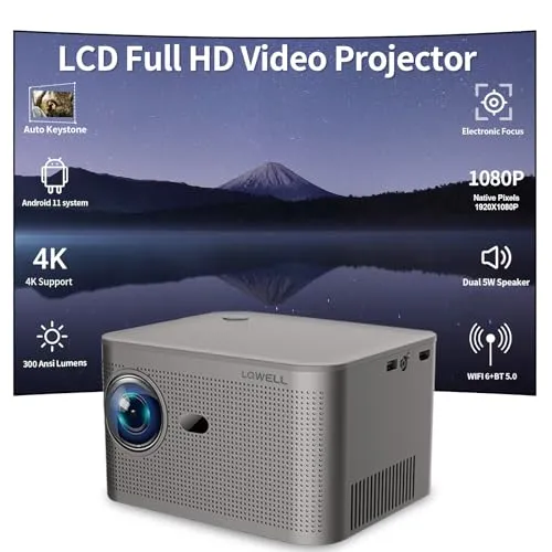 LQWELL® Beamer, Mini Projektor, Native 1080P 4K Heimkino Beamer unterstützt WiFi 6, BT5.0 mit Android 11 OS, Auto-Trapezkorrektur, Elektronischer Fokus, 150-Zoll-Display für Phone/PC/Lap/PS5/Xbox/Stick