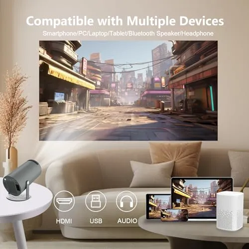 LQWELL® Beamer, Mini Projektor, unterstützt WiFi 5G & BT5.0, Automatische Trapezkorrektur, 220-Grad-Winkel, 130-Zoll-Display für Phone/PC/Lap/Xbox/Stick, 4K Heimkino Beamer, Grau (Kein Android OS)