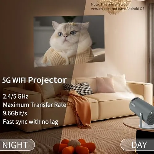 LQWELL® Beamer, Mini Projektor, unterstützt WiFi 5G & BT5.0, Automatische Trapezkorrektur, 220-Grad-Winkel, 130-Zoll-Display für Phone/PC/Lap/Xbox/Stick, 4K Heimkino Beamer, Grau (Kein Android OS)