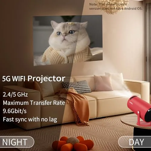 LQWELL® HY300 Mirror Mini Beamer, Native 720P, 4K 1080P Unterstützung, mit HDMI-, USB- und 3,5mm-Anschlüssen, kabelgebundene Bildschirmspiegelung, tragbarer Heim- und Outdoor-Projektor, Rot