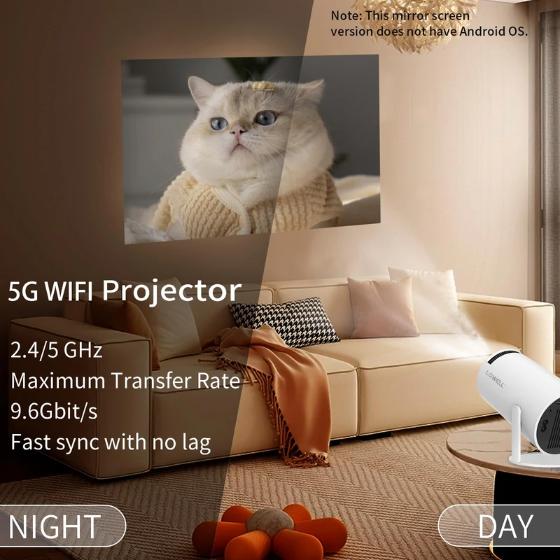 LQWELL® Beamer, Mini Projektor, unterstützt WiFi 5G & BT5.0, Automatische Trapezkorrektur, 220-Grad-Winkel, 130-Zoll-Display für Phone/PC/Lap/Xbox/Stick, 4K Heimkino Beamer, Weiß (Kein Android OS)