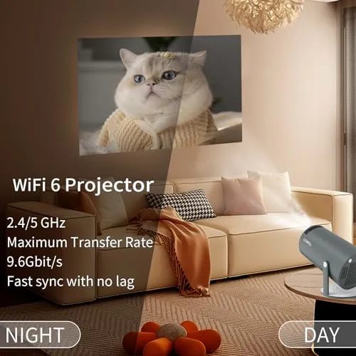 LQWELL® Mini-Projektor, unterstützt WLAN 6 und Bluetooth 5.0, mit Android 11.0, automatischer Trapezkorrektur, 180°-Projektionswinkel, 130-Zoll-Display für Smartphones, PCs, Laptops, PS5, Xbox und Xbox Stick, 4K-Heimkino-Projektor, Grau