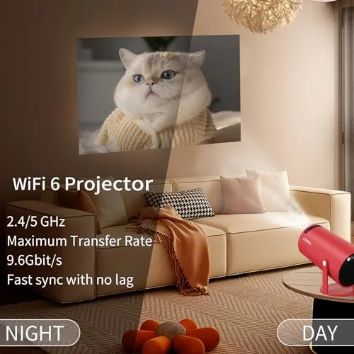 LQWELL® Beamer, Mini Projektor, unterstützt WiFi 5G, BT5.0 mit 11.0 Android OS, Automatische Trapezkorrektur, 220-Grad-Winkel, 130-Zoll-Display für Phone/PC/Lap/Xbox/Stick, 4K Heimkino, hdmi, Rot