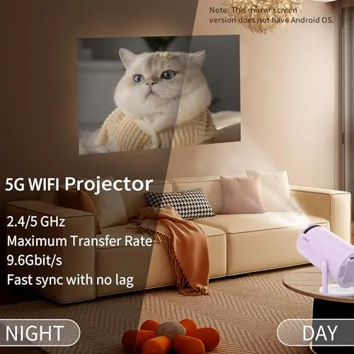 LQWELL® Beamer, Mini Projektor, unterstützt WiFi 5G, BT5.0 mit 11.0 Android OS, Automatische Trapezkorrektur, 220-Grad-Winkel, 130-Zoll-Display für Phone/PC/Lap/Xbox/Stick, 4K Heimkino, hdmi, Lila