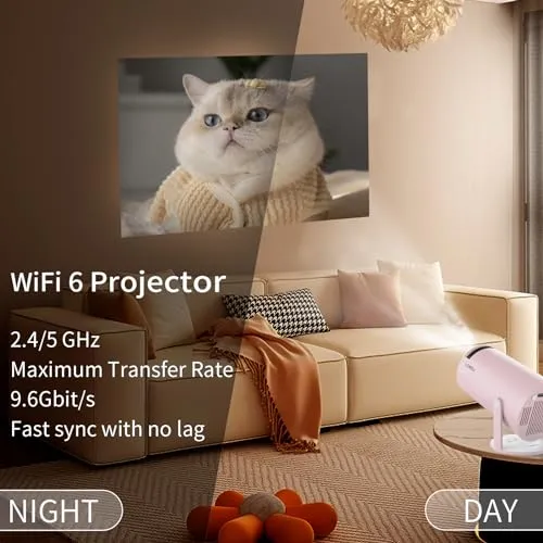 LQWELL® Beamer, Mini Projektor, unterstützt WiFi 5G, BT5.0 mit 11.0 Android OS, Automatische Trapezkorrektur, 220-Grad-Winkel, 130-Zoll-Display für Phone/PC/Lap/Xbox/Stick, 4K Heimkino, hdmi, Rosa