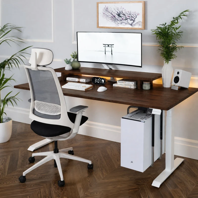 Desky Dual Softwood Sit Stand Desk 200cm American Rustic Pine Desktop and Wheat Frame