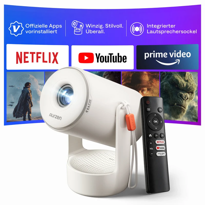 Aurzen EAZZE E1 Mini Beamer mit Netflix, Smart Heimkino Projektor