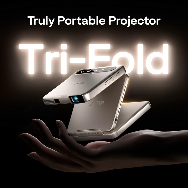 Aurzen ZIP Tri-Fold Portable Mini Projector - Titanium Gold