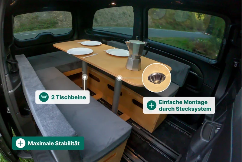Moonbox Campingbox mit Tisch Van/Bus 124cm Natur