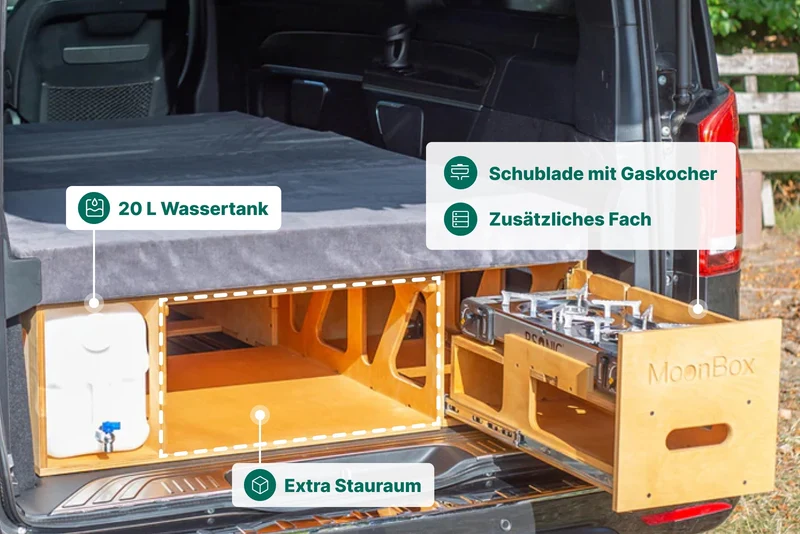 Moonbox Campingbox mit Tisch Van/Bus 124cm Natur