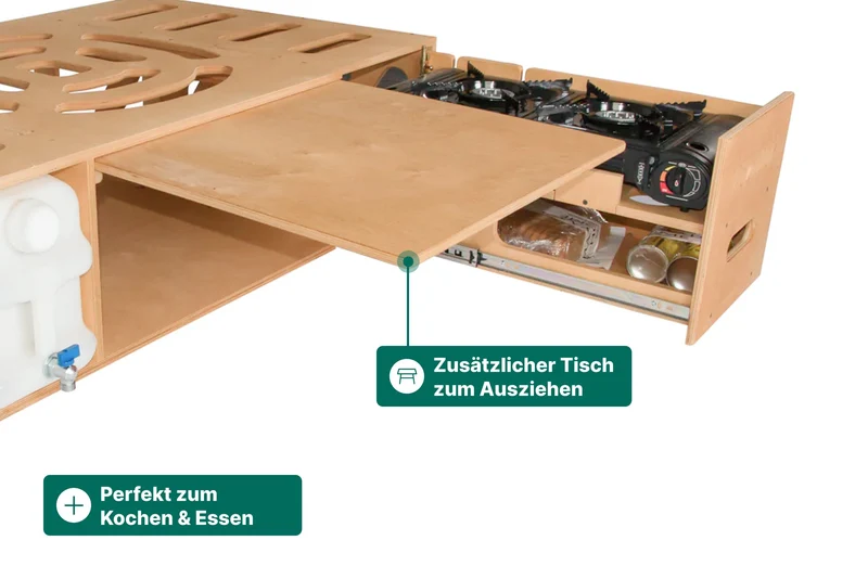 Moonbox Campingbox mit Tisch Van/Bus 124cm Natur