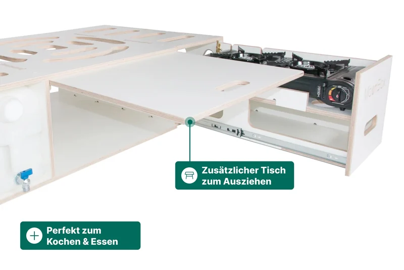 Moonbox Campingbox mit Tisch Van/Bus 124cm Weiß