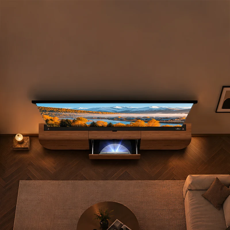 NothingProjector Milo Solid Wood Motorized Laser TV Cabinet for UST Projectors (Pre-Assembled)