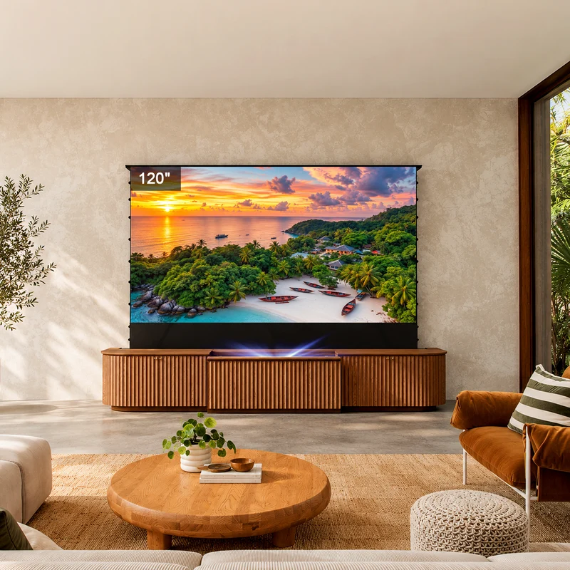 NothingProjector Milo Solid Wood Motorized Laser TV Cabinet for UST Projectors (Pre-Assembled)