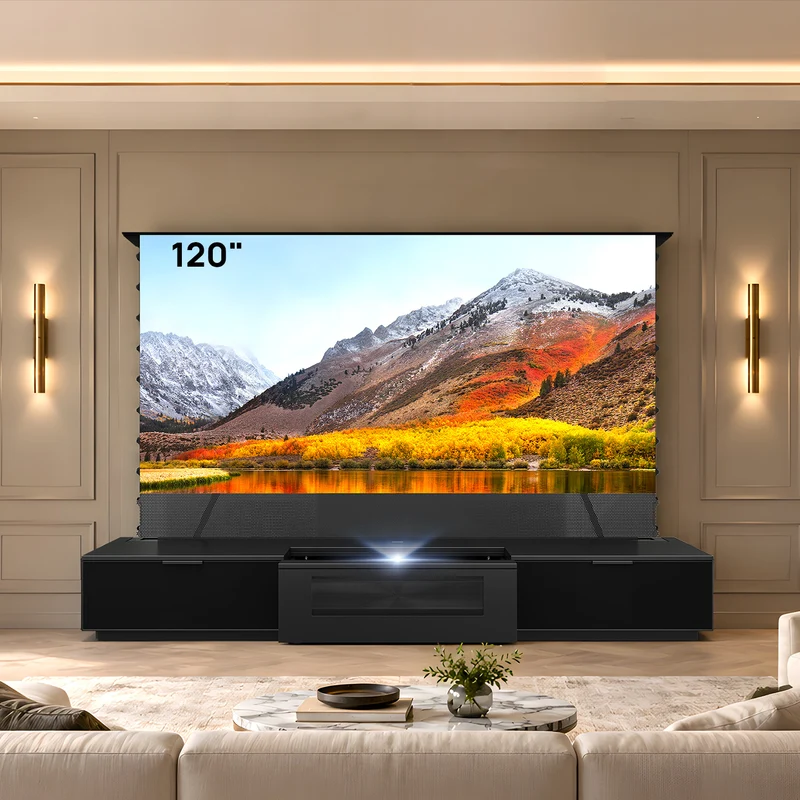 NothingProjector Berlin Motorized Laser TV Cabinet with Glass Doors for UST Projector (Pre-Assembled)