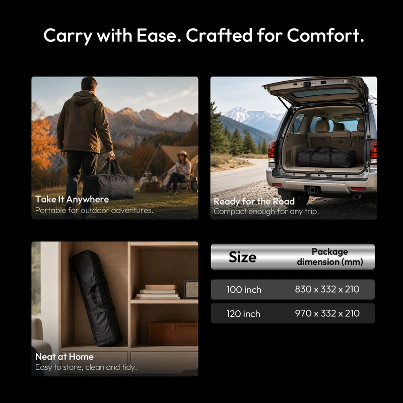 NothingProjector OpenAir Series Outdoor Camping Portable Folding Screen with Stand 1.3 Gain, 4K/8K UHD, 3-Layer PVC, Tool-Free Fast Setup