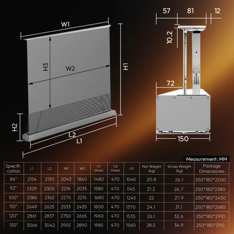 120 inch NothingProjector Motorized Floor Rising 95% ALR Projector Screen