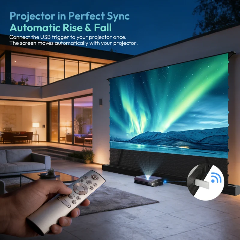 84''-120'' NothingProjector PET Crystal Classic 85% ALR Motorized Floor Rising Screen For UST Projector
