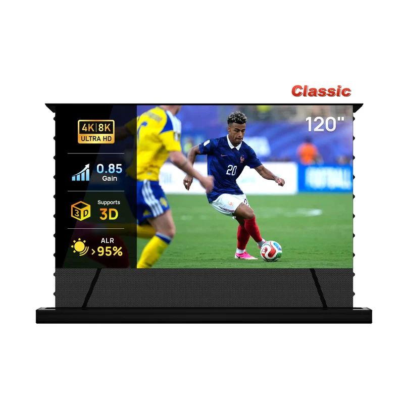 84''-120'' NothingProjector PET Crystal Classic 85% ALR Motorized Floor Rising Screen For UST Projector