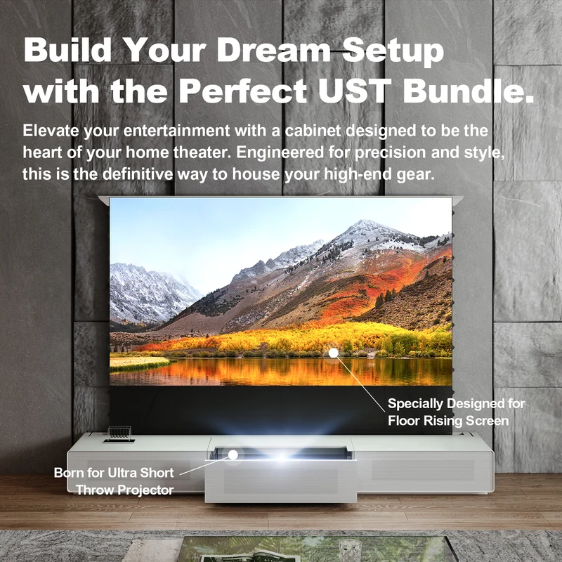Premium Customizable Walnut Laser TV Cabinet for Ultra Short Throw Projector (Pre-Assembled)