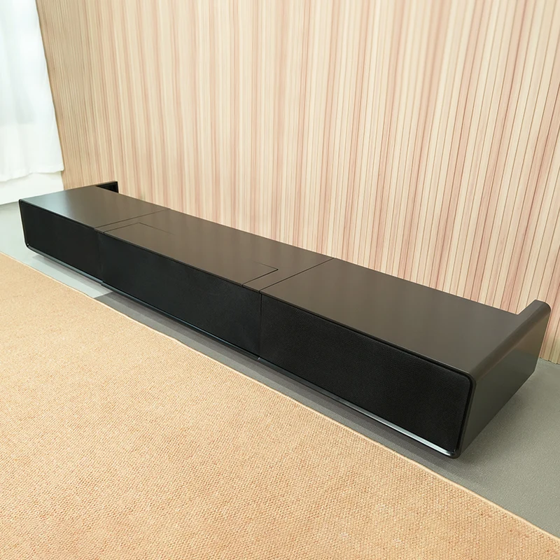 Shore UST Projector Matte Cabinet + Black Series Motorized Floor Rising Screen Bundle (Pre-Assembled）